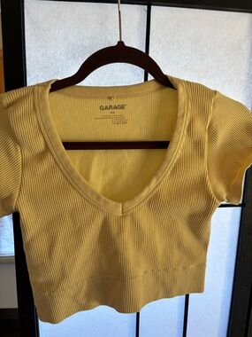 Garage Butter Yellow Ribbed V-Neck Crop Top